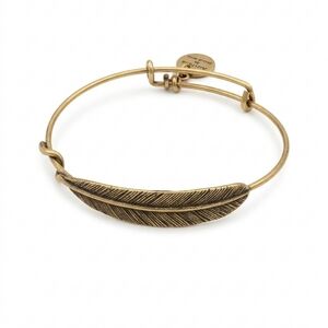 Alex And Ani Armor Plume Feather Expandable Bangle Bracelet In Gold Tone Finish